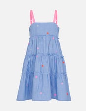Kids Floral Embroidered Chambray Dress, Blue (BLUE), large