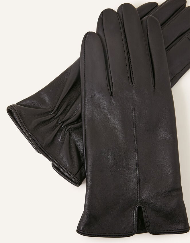 Touchscreen Leather Gloves, Black (BLACK), large