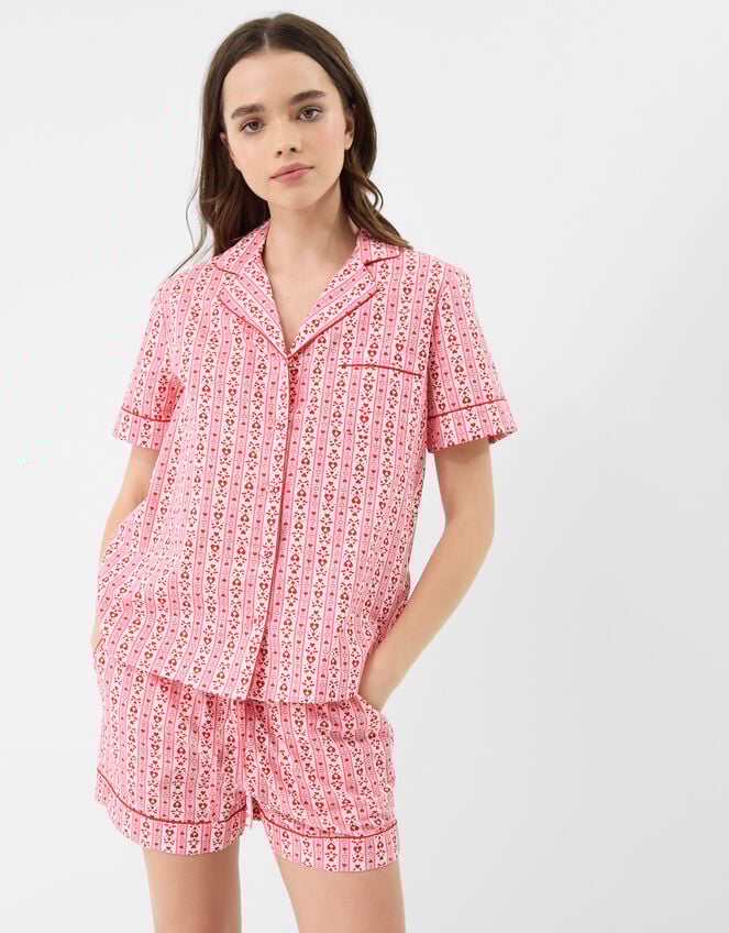 Heart Print Cotton Shorts Pyjama Set, Pink (PINK), large