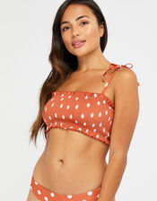 Polka Dot Bikini Top with Recycled Polyester, Brown (BROWN), large