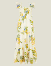 Floral Frill Strap Smocked Maxi Dress, Ivory (IVORY), large