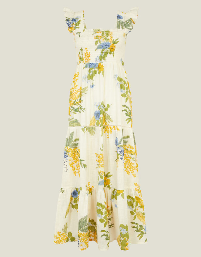 Floral Frill Strap Smocked Maxi Dress, Ivory (IVORY), large