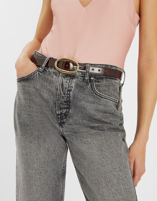 Oval Buckle Patent Belt, Red (BURGUNDY), large