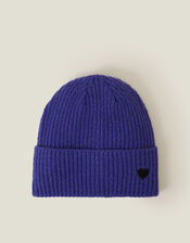 Embroidered Heart Beanie Hat, , large