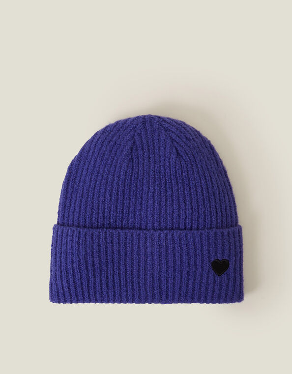 Embroidered Heart Beanie Hat, , large