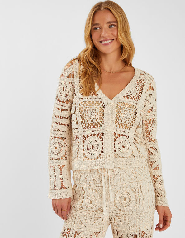 Crochet Cardigan, Natural (NATURAL), large