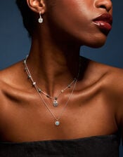 Sterling Silver-Plated Beaded Leaf Pendant Necklace, , large