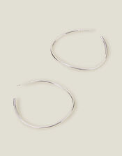 Sterling Silver-Plated Thin Molten Hoop Earrings, , large