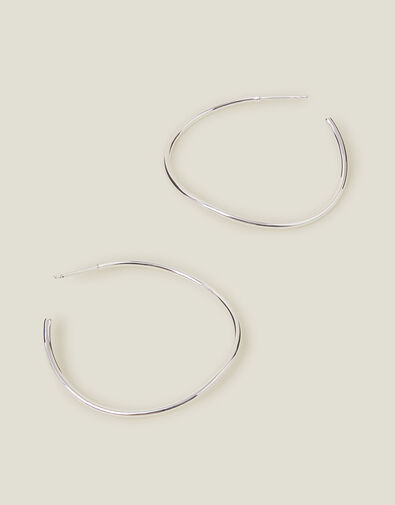 Sterling Silver-Plated Thin Molten Hoop Earrings, , large