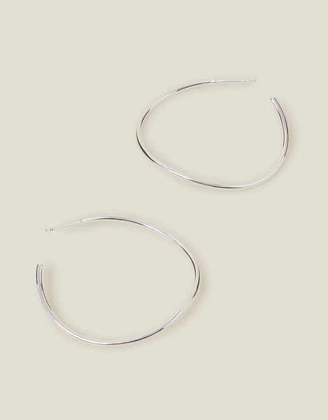 Sterling Silver-Plated Thin Molten Hoop Earrings, , large