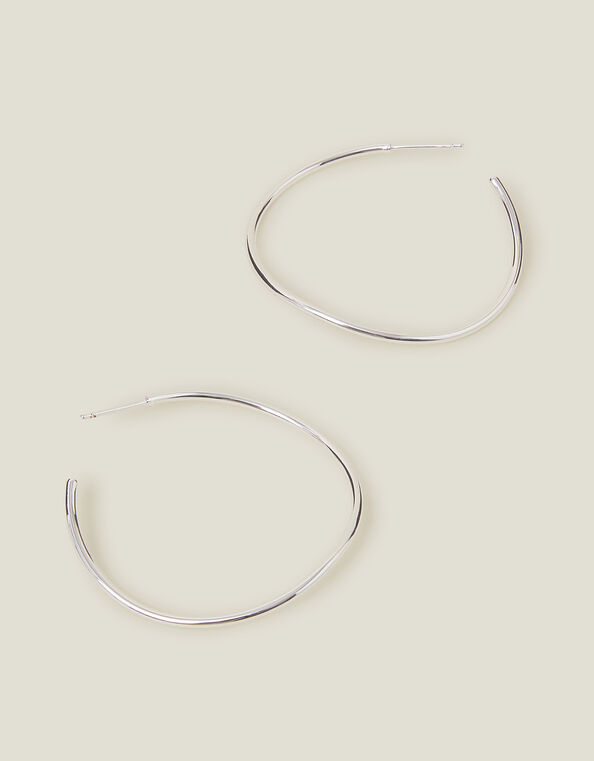 Sterling Silver-Plated Thin Molten Hoop Earrings, , large