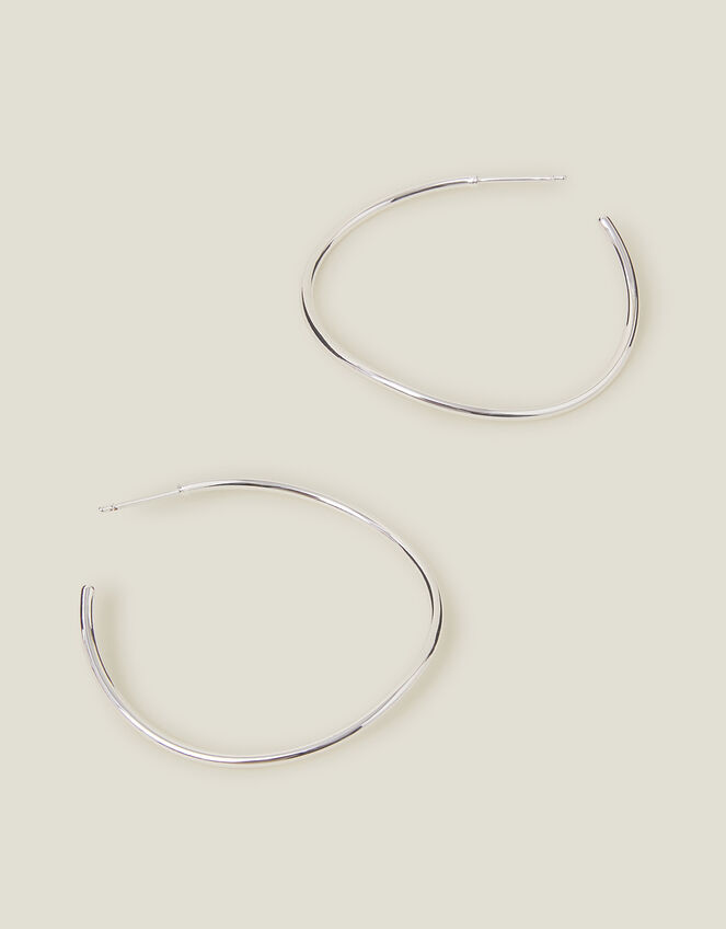 Sterling Silver-Plated Thin Molten Hoop Earrings, , large