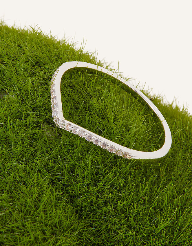 Sterling Silver Wishbone Pave Ring, White (ST CRYSTAL), large