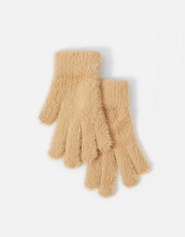 Stretch Fluffy Knit Gloves Camel, Camel (CAMEL), large