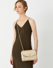 Leather Twist Lock Chain Cross-Body Bag, Gold (GOLD), large