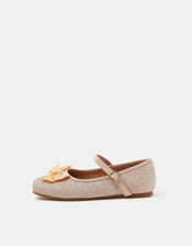 Girls Bow Glitter Ballet Flats, Gold (GOLD), large