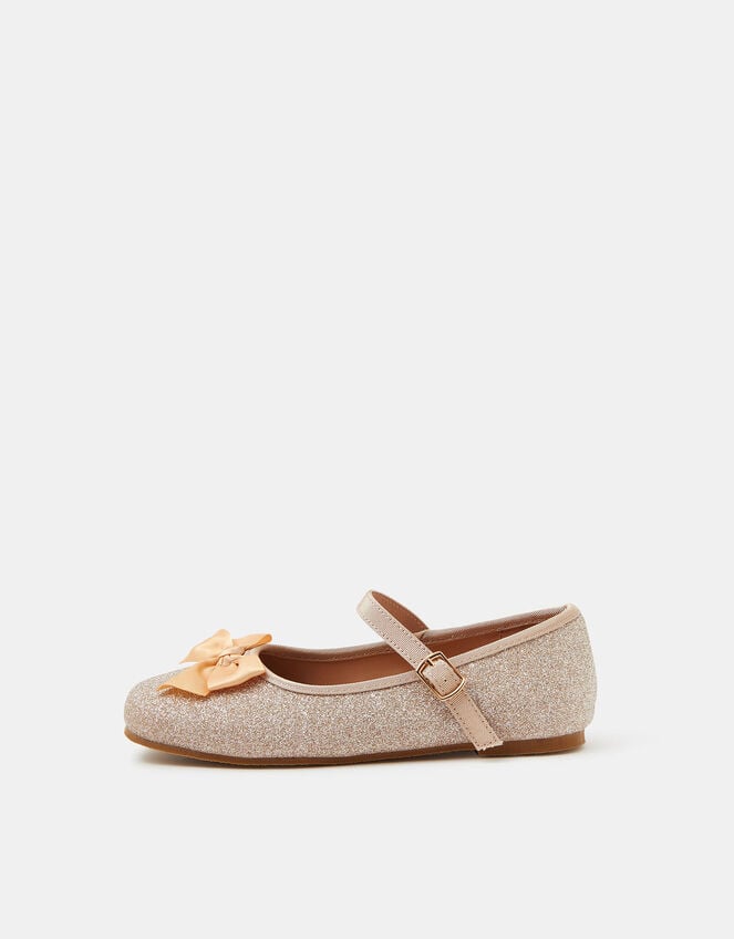Girls Bow Glitter Ballet Flats, Gold (GOLD), large