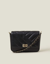 Chain Strap Faux Leather Cross-Body Bag, Black (BLACK), large
