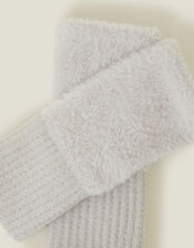Fluffy Knit Cut Off Gloves, Grey (GREY), large