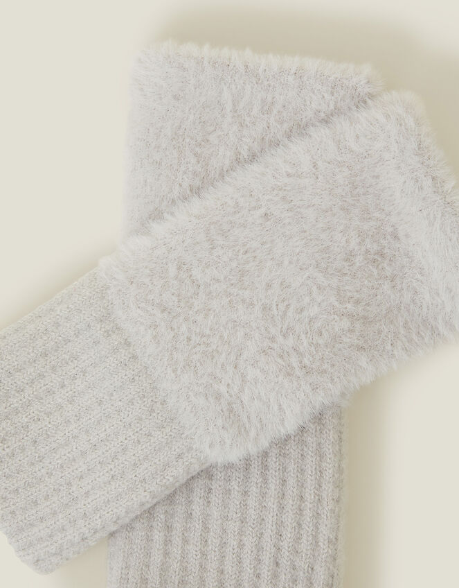 Fluffy Knit Cut Off Gloves, Grey (GREY), large