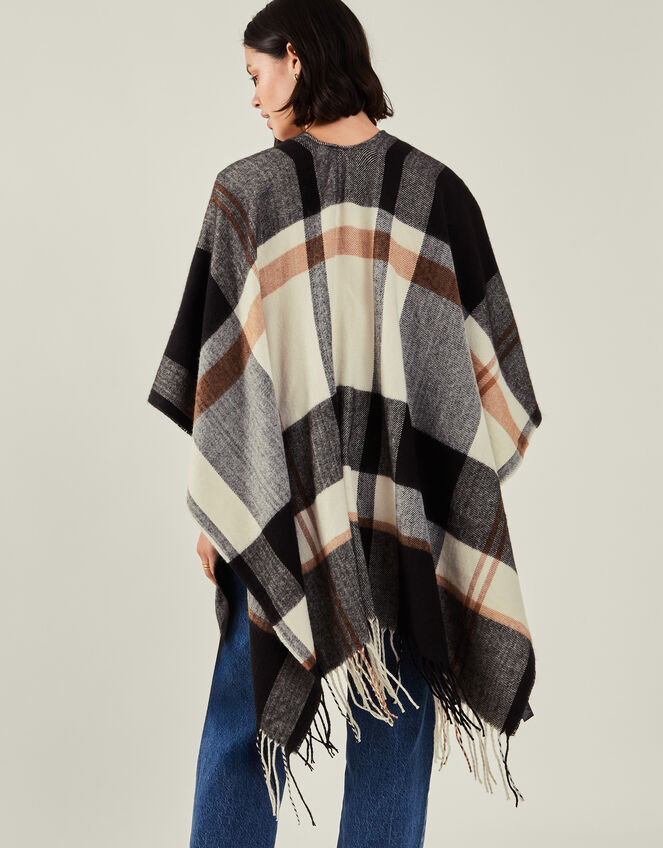 Check Cape Poncho, Black (BLACK), large