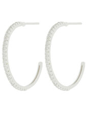 Sterling Silver Sparkle Hoop Earrings, , large