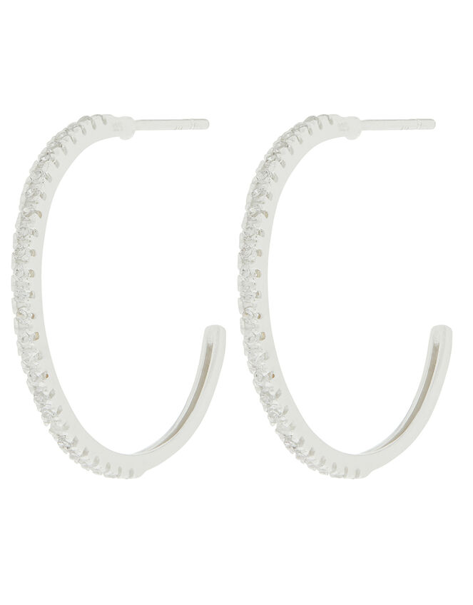 Sterling Silver Sparkle Hoop Earrings, , large