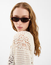 Acetate Slim Tort Cat Eye Sunglasses, , large