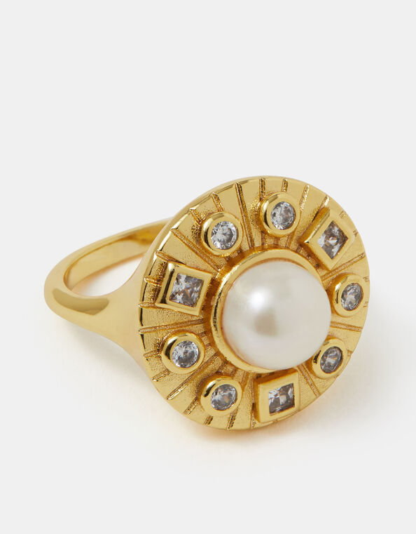 14ct Gold-Plated Pearl Coin Ring, Gold (GOLD), large