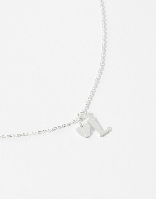 Sterling Silver Heart Initial Necklace - L, , large