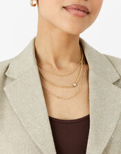 Chain and Diamante Multirow Necklace, , large