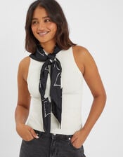 Monochrome Floral Satin Scarf, , large