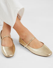 Metallic Strap Ballet Flats, Gold (GOLD), large