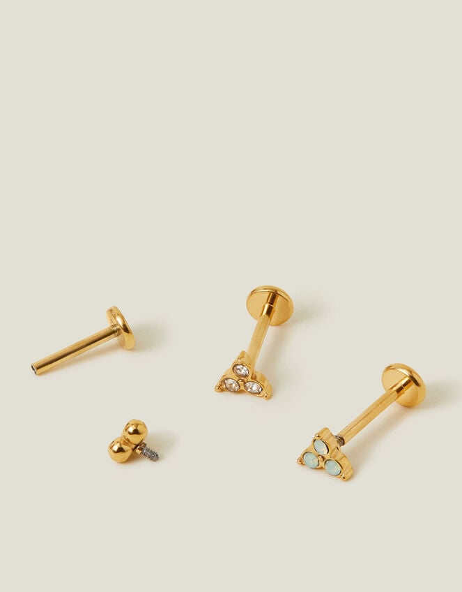 3-Pack 14ct Gold-Plated Crystal Flatback Stud Earrings, , large