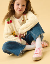 Girls Floral Checkerboard Espadrille Trainers, Pink (PINK), large