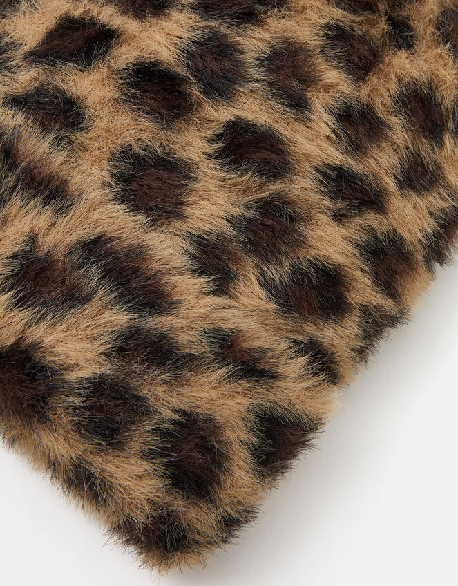 Fuzzy Leopard Print Beanie Hat, , large
