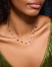 Sterling Silver-Plated Semi-Precious Stone Station Necklace, , large