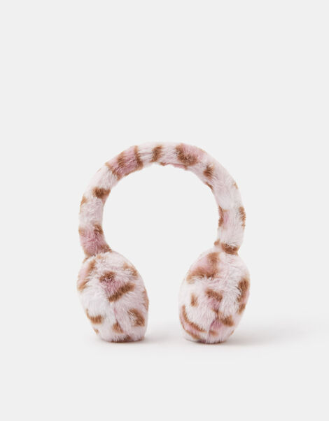 Girls Faux Fur Leopard Print Earmuffs, , large