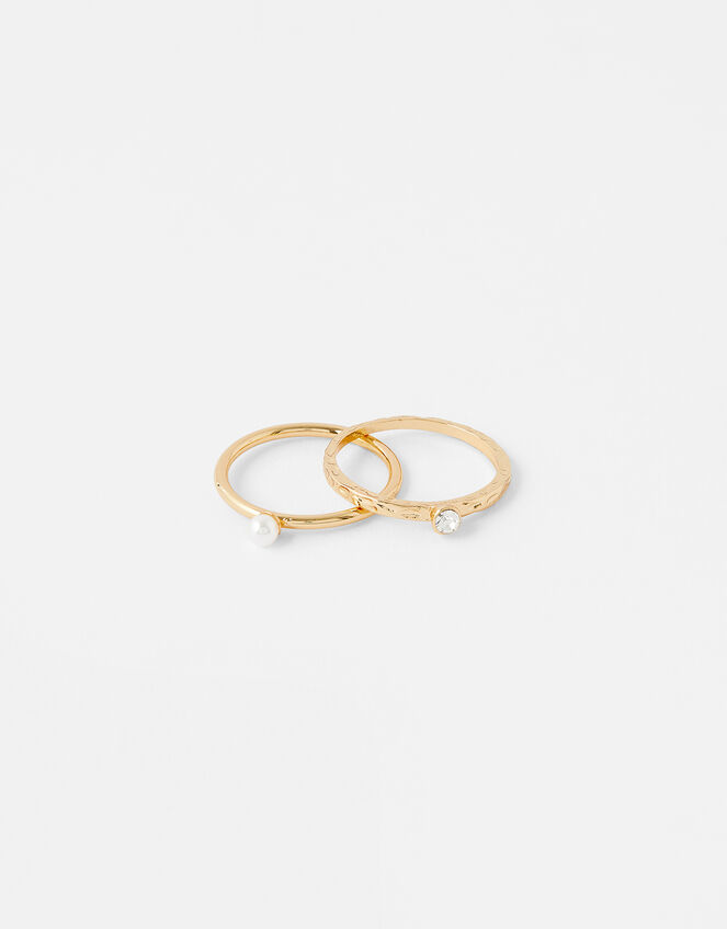 Pearl and Crystal Ring Set, Cream (PEARL), large