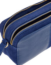 Macy Suede and Leather Cross-Body Bag, Blue (BLUE), large