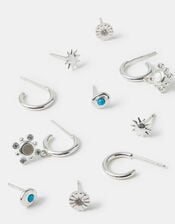5-Pack Sterling Silver-Plated Stone Stud & Hoop Earrings, , large