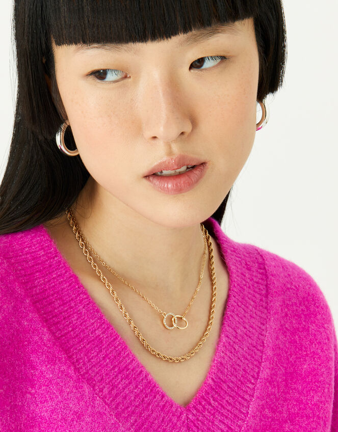 Linked Circle Pendant Necklace, Gold (GOLD), large