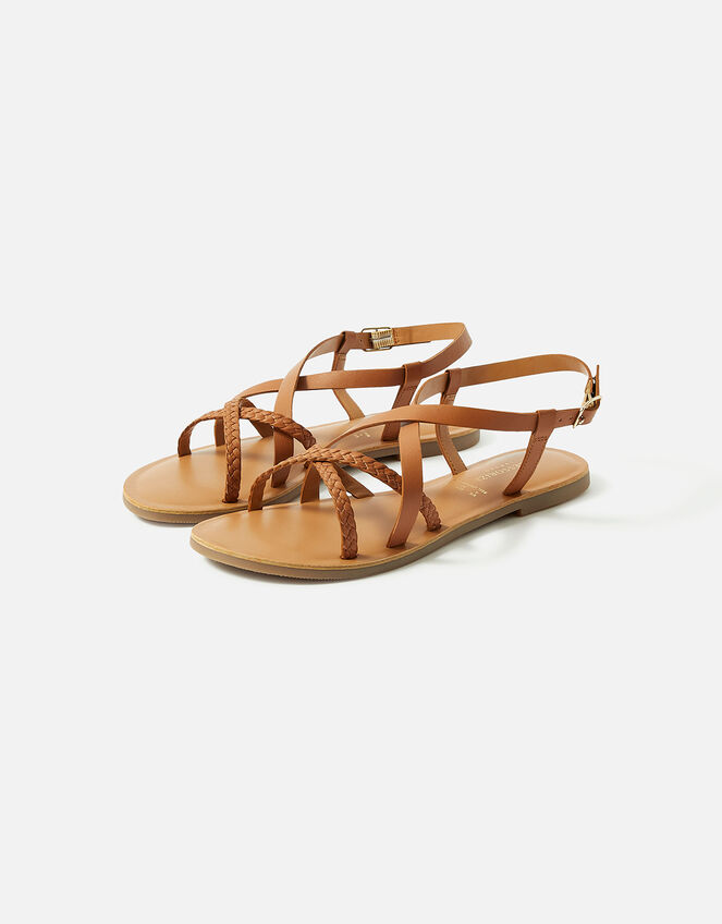 Tuscan Leather Plaited Sandals, Tan (TAN), large