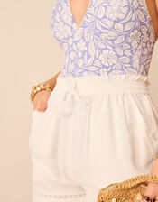 Lace Trim Beach Shorts, White (WHITE), large