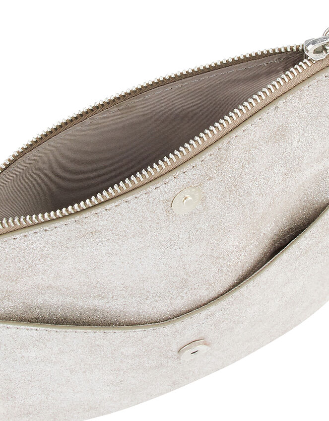 Leather Foldover Pouch, Silver (SILVER), large