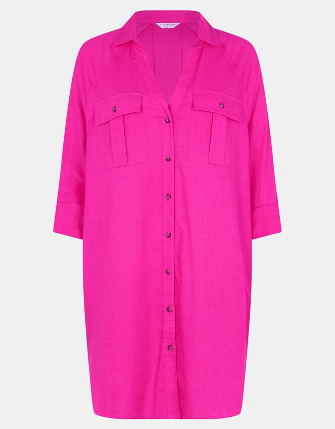 Long Sleeve Beach Cover Up Shirt, Pink (PINK), large