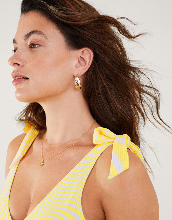 Seersucker Tie Swimsuit, Yellow (YELLOW), large