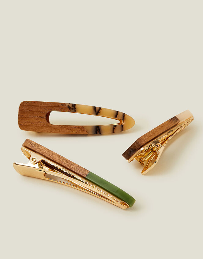 3-Pack Wooden Resin Hair Clips, , large