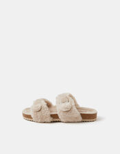 Fluffy Buckle Slippers, Cream (CREAM), large