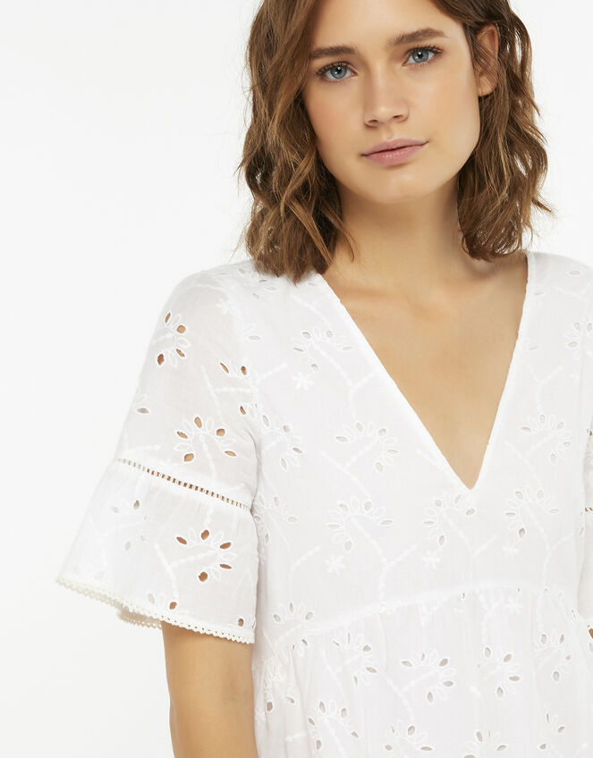 Schiffli Cutwork Dress, White (WHITE), large